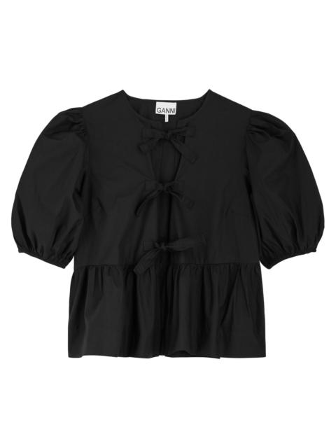 Tie-front cotton-poplin blouse