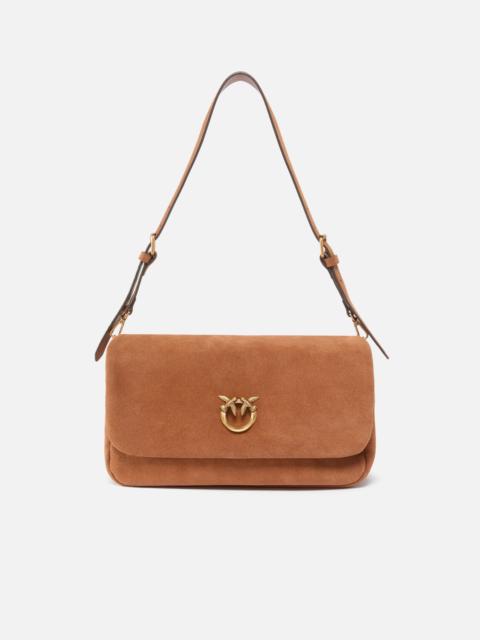 PINKO LOVE BAG CLICK SOFT HORIZONTAL HANDLE MEDIUM CROSSBODY BAG IN SUEDE