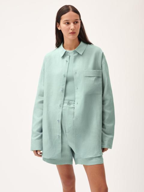 PANGAIA Womens DNA Aloe Linen Collared Long Sleeve Shirt - Eucalyptus Blue