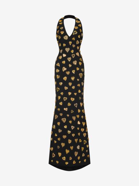 Moschino EMBELLISHED HEARTS LONG DRESS