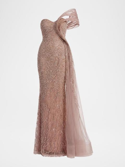 MAC DUGGAL Sweetheart Neckline Embroidered Column Gown