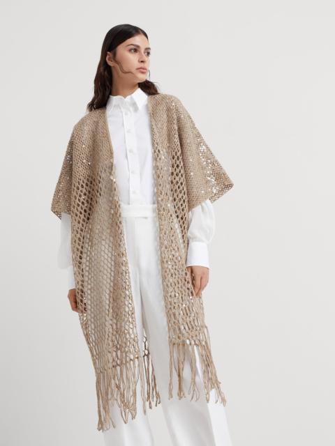 Dazzling dégradé embroidery long cardigan in silk and linen