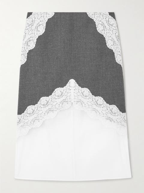 Lace And Organza-trimmed Grain De Poudre Wool Midi Skirt