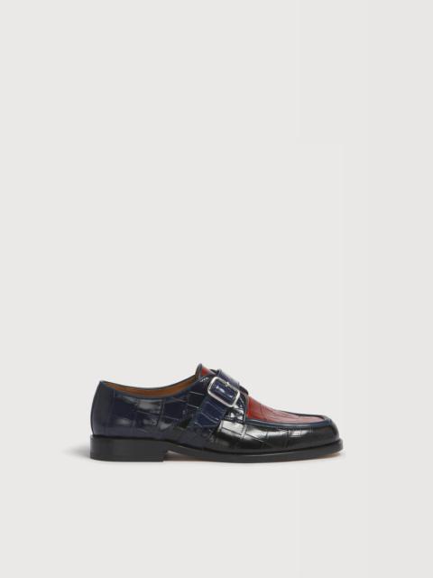 Marni BLACK, BROWN AND BLUE CROC-EMBOSSED LEATHER BAMBI BUCKLE SHOE