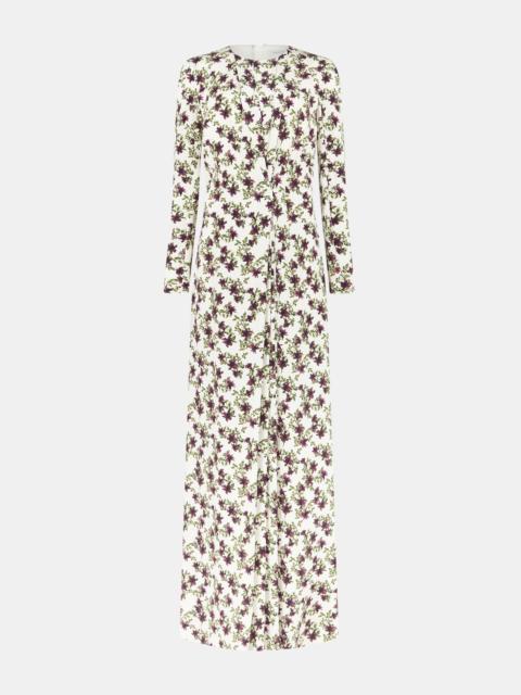 EMILIA WICKSTEAD Silverio Dress In Purple & Olive Lillies On Ivory Silk Crepe De Chine
