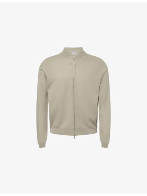 JOHN SMEDLEY Textured Crewneck Wool Cardigan