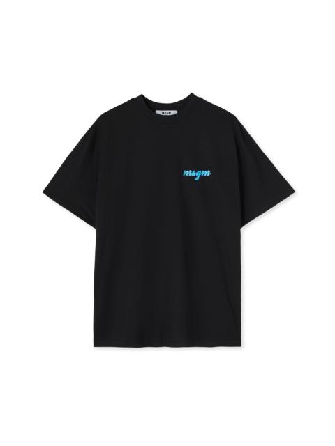 MSGM Cotton crewneck t-shirt with embroidered multicolor logo in cursive