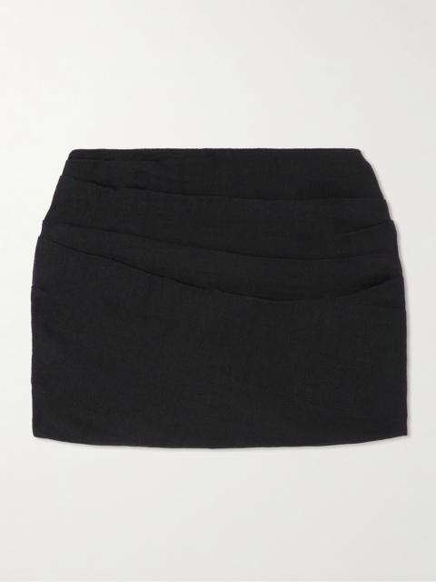 LE KASHA Spetses Draped Organic Linen-gauze Mini Skirt