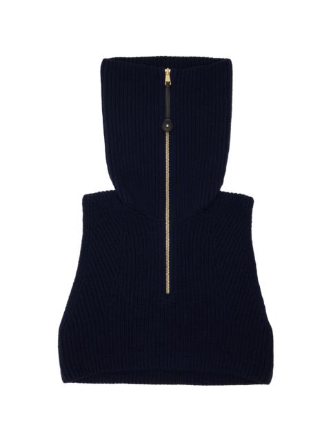 Moncler Navy Wool & Cashmere Zip-Up Cape Collar