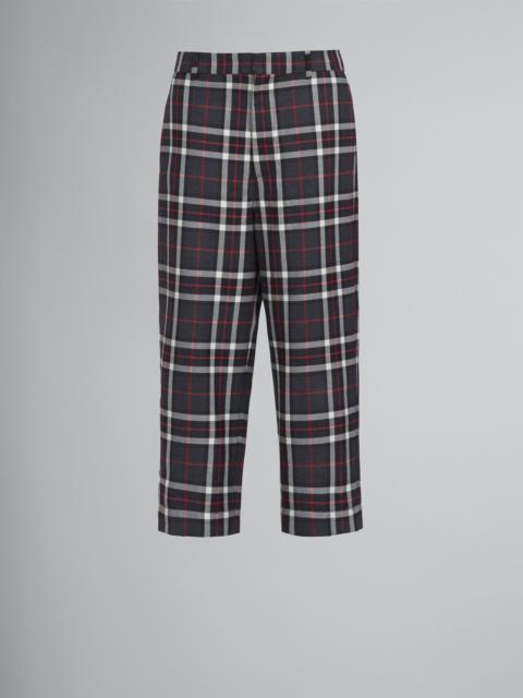 GREY TARTAN WOOL CROPPED PANTS