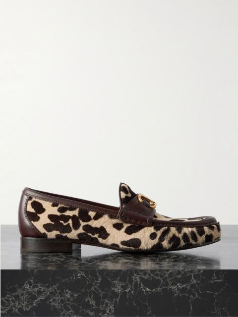 VLogo Signature 20 leather-trimmed leopard-print calf hair loafers Leopard print
