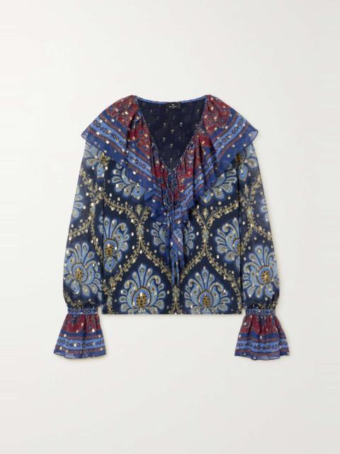 Paisley-print metallic fil coupé silk-blend blouse