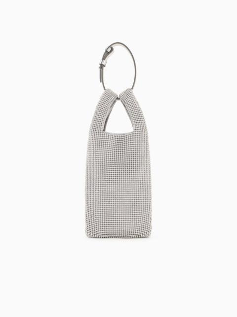 Metallic mesh mobile phone mini bag with rhinestones