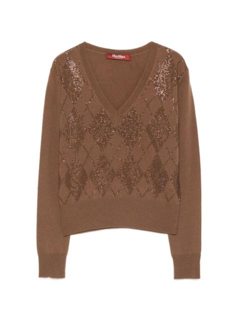 Max Mara argyle-pattern stud-embellished sweater