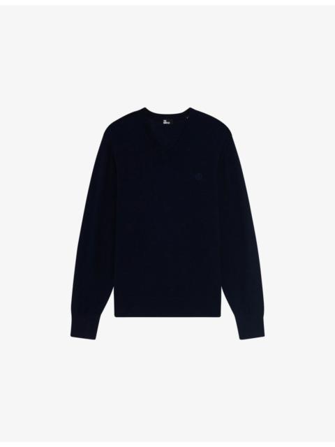 The Kooples V-Neck Brand-Embroidered Wool Jumper