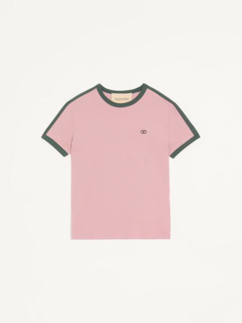 Valentino VALENTINO COTTON T-SHIRT WITH CREW NECK, CONTRASTING SIDE BANDS AND VLOGO EMBROIDERY