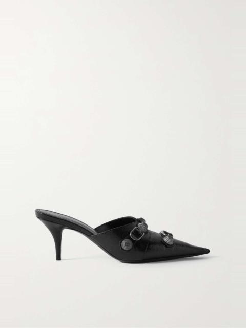 BALENCIAGA Cagole studded crinkled-leather mules