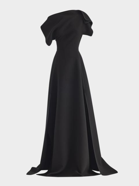 MATICEVSKI Synergy Pieced Short-Sleeve A-Line Gown