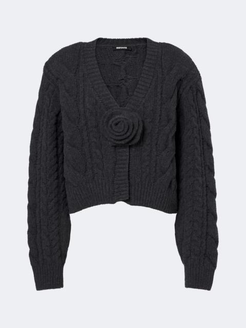 ROTATE Cable-knit floral-appliqué wool sweater