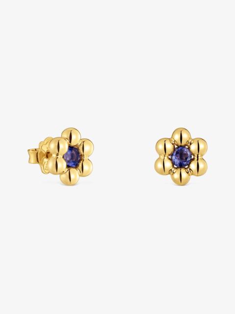 TOUS Sugar Party short flower Earrings with 18K gold vermeil and iolite