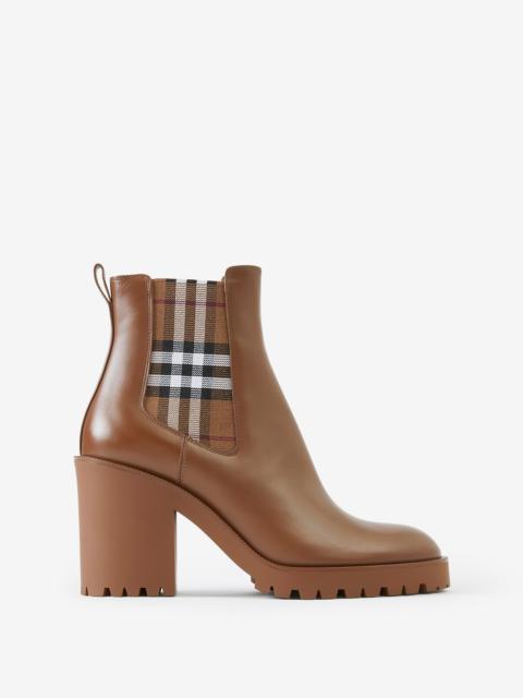 Burberry Check Panel Leather Ankle Boots