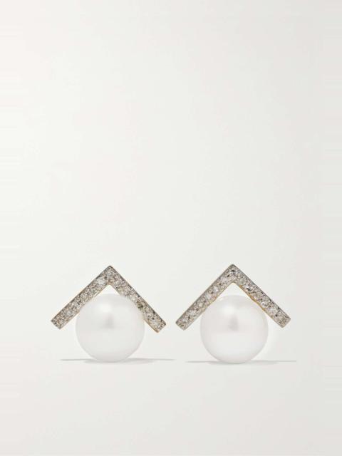 MATEO 14-karat gold, diamond and pearl earrings