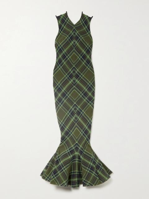 CONNER IVES Fluted Checked Cotton-blend Gauze Midi Dress