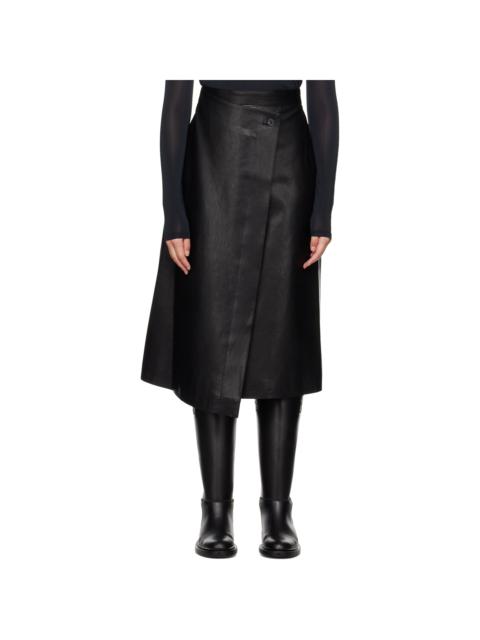 LVIR Black Wrap Faux-Leather Midi Skirt