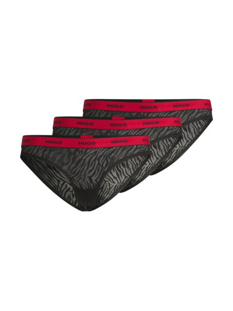 HUGO THREE-PACK OF ANIMAL-PATTERN LACE BRIEFS WITH LOGOS