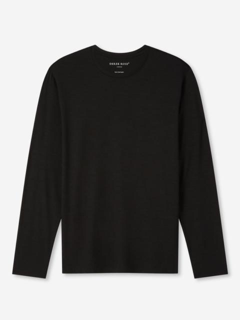 Derek Rose Men's Long Sleeve T-Shirt Basel Micro Modal Stretch Black