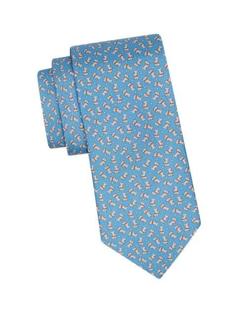 FERRAGAMO Men's Charlie-Print Silk Tie - Azzurro