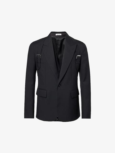 Harness-strap tonal-panel regular-fit wool blazer