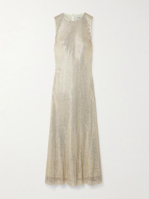 self-portrait Crystal-embellished stretch-mesh maxi dress Cream