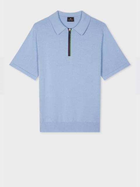 Paul Smith Sky Blue 'Sports Stripe' Zip Cotton Polo Shirt