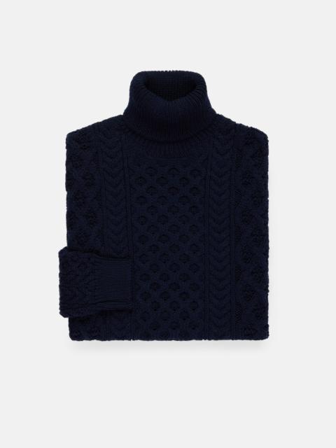 J. PRESS MADE-IN-IRELAND NAVY ARAN KNIT TURTLENECK SWEATER