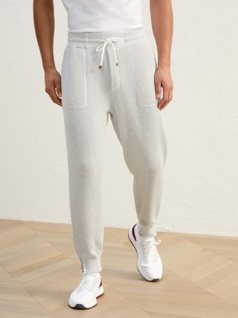 Brunello Cucinelli Cotton English rib knit joggers with zipper cuffs and drawstring