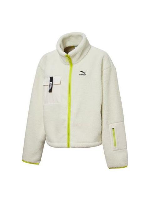PUMA (WMNS) PUMA Contrasting Colors Stand Collar Zipper Jacket SHERPA Creamy White 530495-01