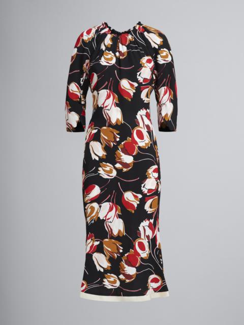 Marni WINDBLOWN PRINT CADY DRESS WITH 3/4 SLEEVES