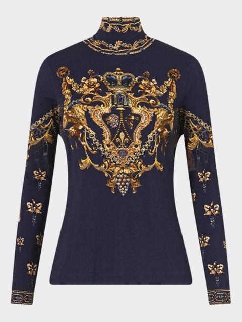 CAMILLA Cloaked in Baroque Jersey Turtleneck Top