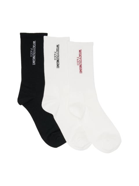 Wooyoungmi Three-Pack Black & White Logo Socks