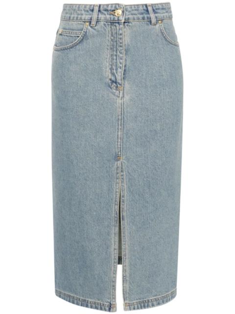 Moschino Teddy Bear-button denim midi skirt