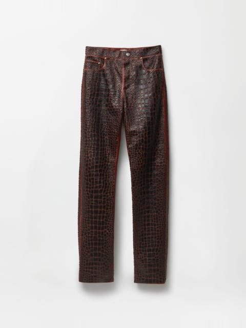 VERSACE Embroidered Croc-Effect Leather Pants