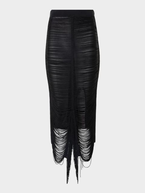 AKRIS Draped Fringe Silk Knit Midi Pencil Skirt