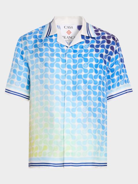CASABLANCA Men & apos;s Silk Gradient Tennis Tile Short-Sleeve Shirt