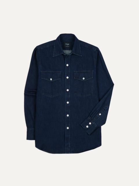 Drake's Indigo Denim Two-Pocket Long Point Collar Shirt