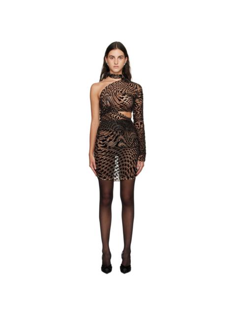 MUGLER Beige & Black Flocked Minidress