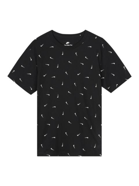 Nike Men's Nike Logo Full Print Round Neck Pullover Short Sleeve Black T-Shirt DR7910-010