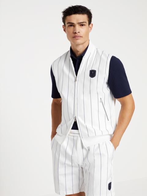 Chalk stripe nylon sleeveless sweatshirt with zipper and tennis badge