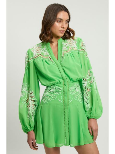 KAREN MILLEN Cutwork Beaded Embroidered Woven Mini Dress