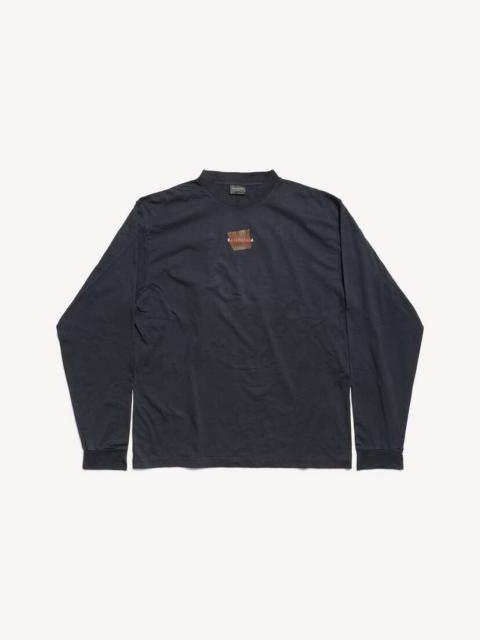 BALENCIAGA Taped Balenciaga Back Long Sleeve T-shirt Medium Fit in Faded Black/white/red